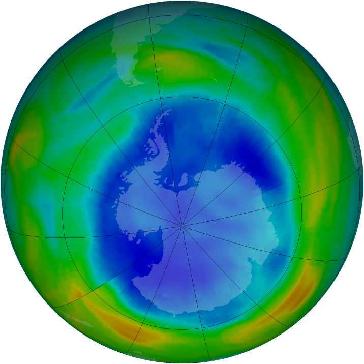 Antarctic ozone map for 21 August 1999